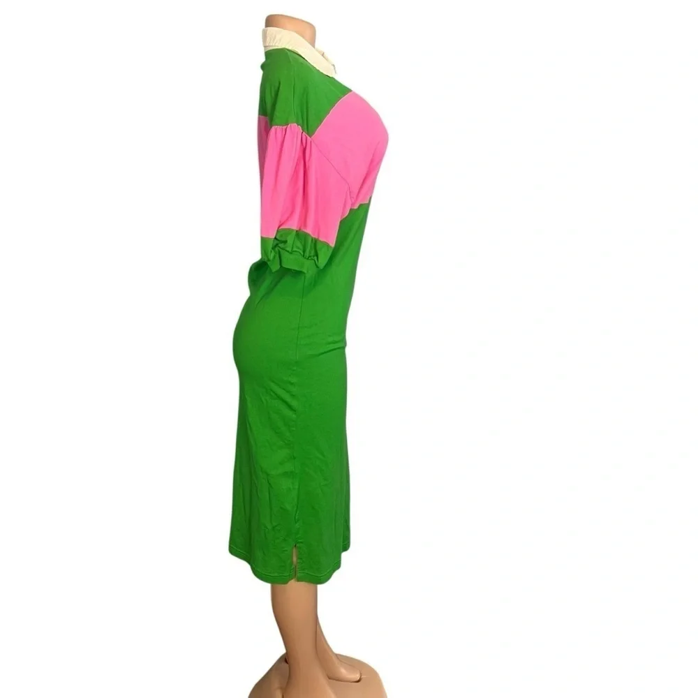 Kate Spade New York Colorblock Green and Pink Pattern Midi Length Dress
